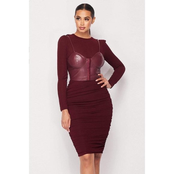 Faux Leather Corset Dress-Plum - Picture 2 of 11